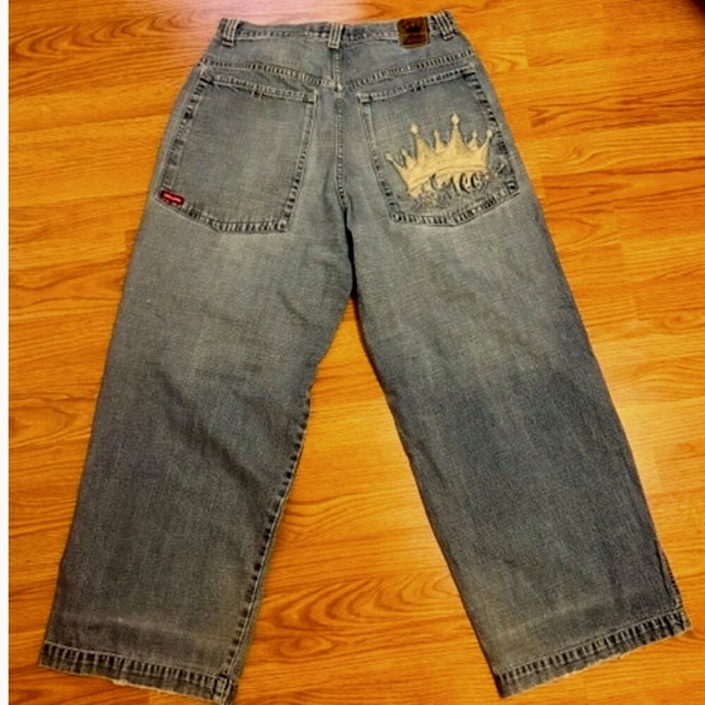 JNCO Wide Leg 90's Embroidered Big Crown Pocket Baggy Skater In Antique 34x32